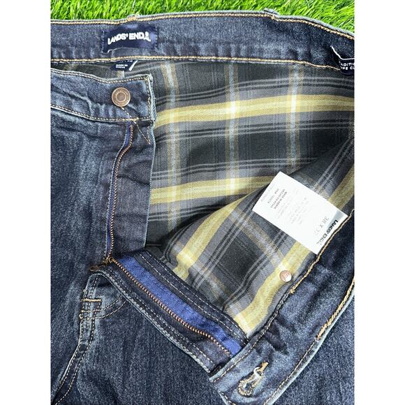 VINTAGE Lands' End Mens Plaid Lined Dark Washed Denim 38 Jeans Fits 38x32 - Picture 2 of 11